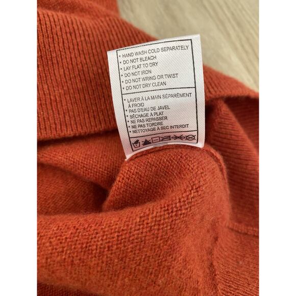 Quince 100% Mongolian Cashmere Sweater L Orange Mock Neck Cropped Boxy Preppy - Picture 6 of 8